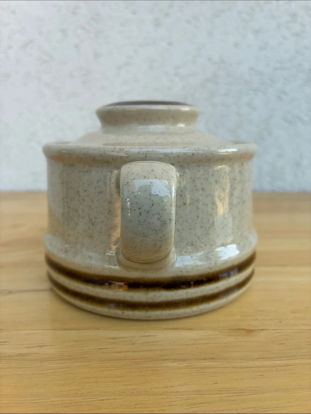 Vintage Stoneware Sugar Bowl speckled cream with Brown 2 handled, made in Japan